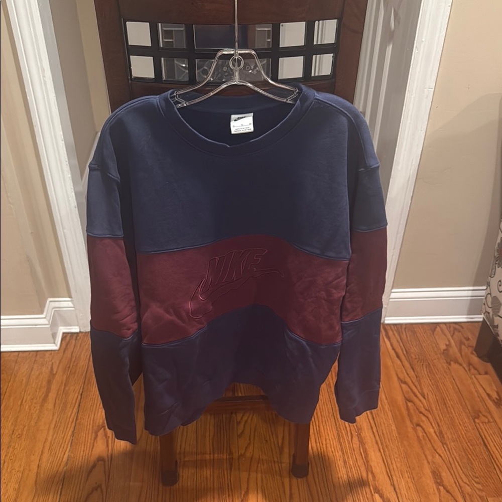 Nike Blue and Red Sweatshirt with Bold Color Block Design